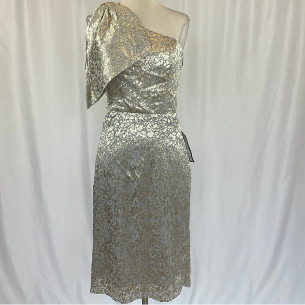 Betsy & Adam Silver One Shoulder Dress